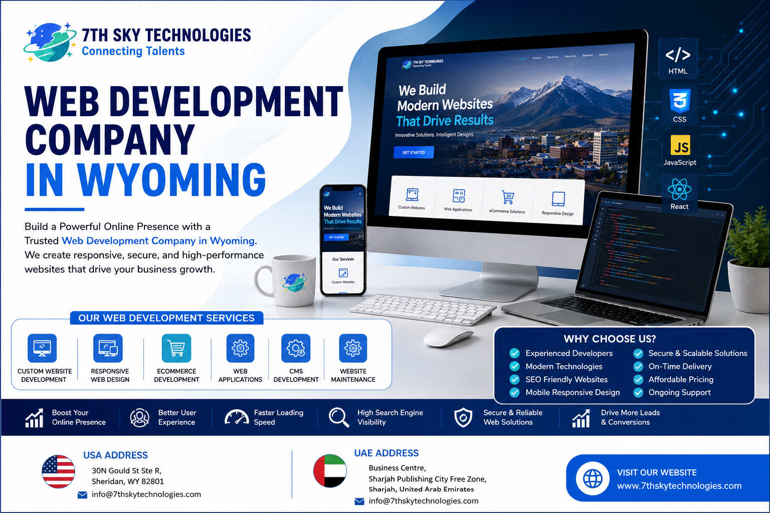Professional Web Development Company in Wyoming offering custom website development, responsive web design, enterprise web applications, eCommerce development, and SEO-friendly business websites.