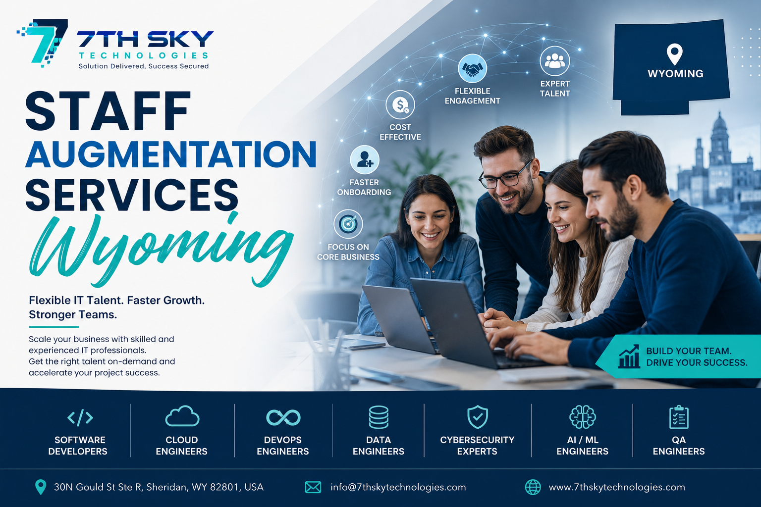 Staff Augmentation Services Wyoming by 7th Sky Technologies providing experienced software developers, cloud engineers, DevOps specialists, AI engineers, and dedicated IT professionals for businesses across the USA.
