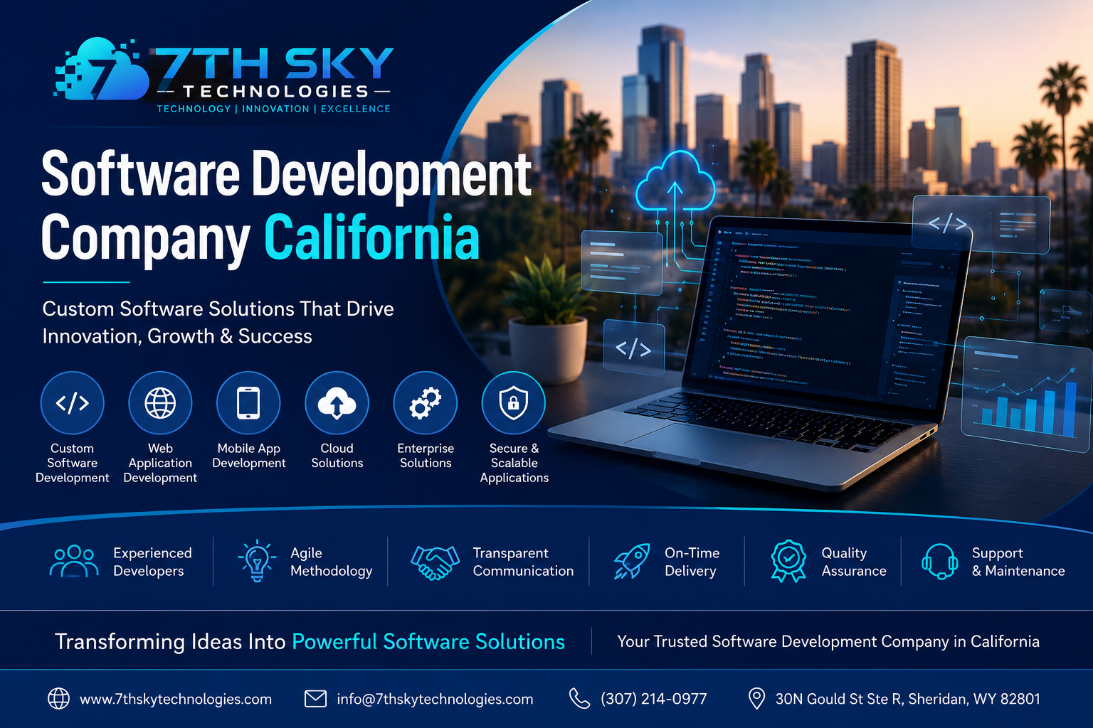 Software Development Company California providing custom software development, enterprise applications, cloud solutions, mobile apps, web development, and IT consulting by 7th Sky Technologies.